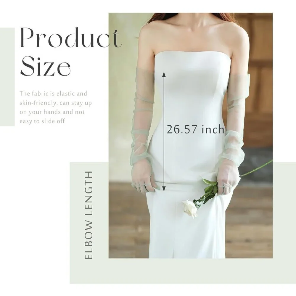 Women's Green Long Tulle Pearl Long Sleeves Gloves Bridal Party Prom Costumes